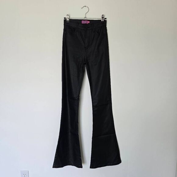 Edikted Luna Flared Jeans Women's Small Black Denim Faux Leather Zip Fly Stretch - Picture 8 of 8